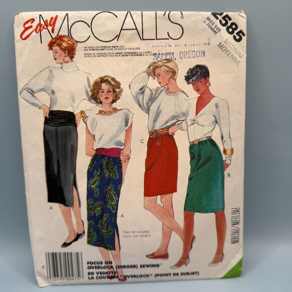 Easy McCalls Pattern 2585 Simple Straight Skirt Three Lengths Sz Medium Hip Band - Picture 1 of 2